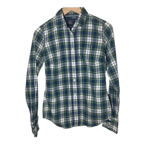 American Eagle Plaid Button Down Shirt Preppy Womens Size 4 Long Sleeve - Picture 2 of 5